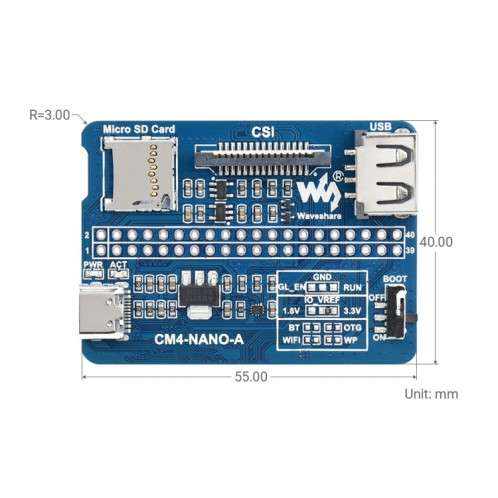 Waveshare Nano Base Board A pour Raspberry Pi CM4 SH0244608-07