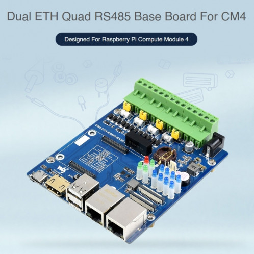 Waveshare Dual Eth Quad RS485 Base Board B pour Raspberry Pi CM4, Gigabit Ethernet SW0249539-07