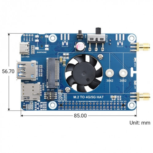 Waveshare em06-e lte cat-6 chapeau double antennes lte-a module multi-bandes multi-régions pour framboise pi SW0253394-07