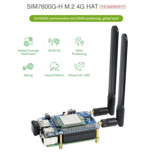 Waveshare sim7600g-h M.2 4g chapeau lte cat4 module de bande globale GNSS haute vitesse pour Raspberry Pi SW0254304-07
