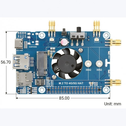 WAVESHARE RM500U-CN 5G HAT Quad Quad Antennas LTE-A Multi Band Module Board pour Raspberry Pi SW0255425-07