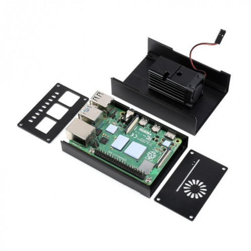 Étui de refroidissement en aluminium de bande Waveshare pour Raspberry Pi 4, radiateur actif intégré avec ailettes (noir) SW258B408-06