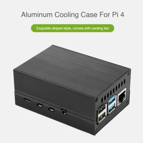 Étui de refroidissement en aluminium de bande Waveshare pour Raspberry Pi 4, radiateur actif intégré avec ailettes (noir) SW258B408-06