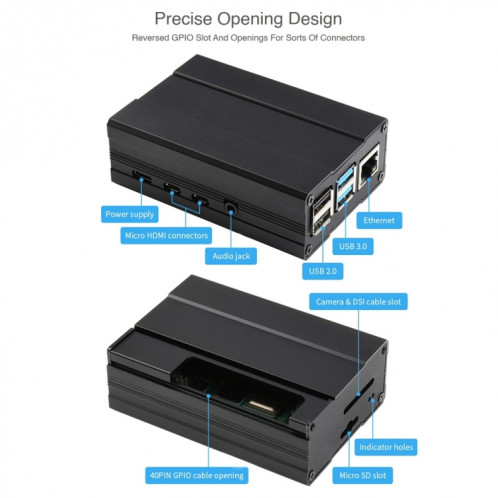 Case de conception chanfreinée en aluminium Waveshare pour Raspberry Pi 4B SW025931-07