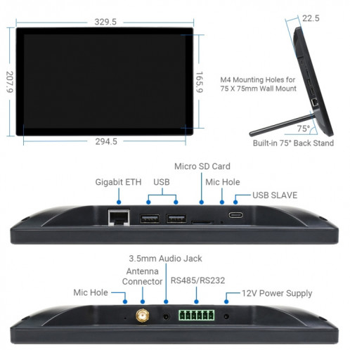 Mini-ordinateur Waveshare alimenté par Raspberry Pi CM4 Tactile (Plug EU) SW60EU692-07