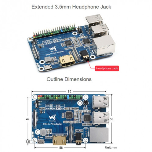 Adaptateur Raspberry Pi CM4 vers 3B pour Raspberry Pi 3 modèle B/B+ SW0270793-07