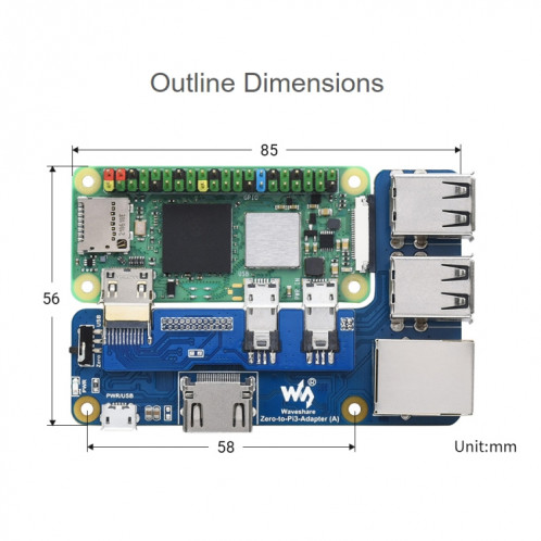 Adaptateur Waveshare Raspberry Pi Zero vers 3B pour Raspberry Pi 3 modèle B/B+ SW0272678-07