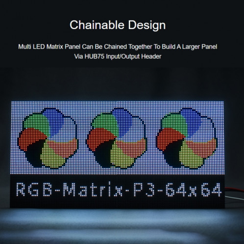 Panneau matriciel LED couleur RVB Waveshare, pas de 3 mm, 64 x 64 pixels, luminosité réglable SW0274641-07