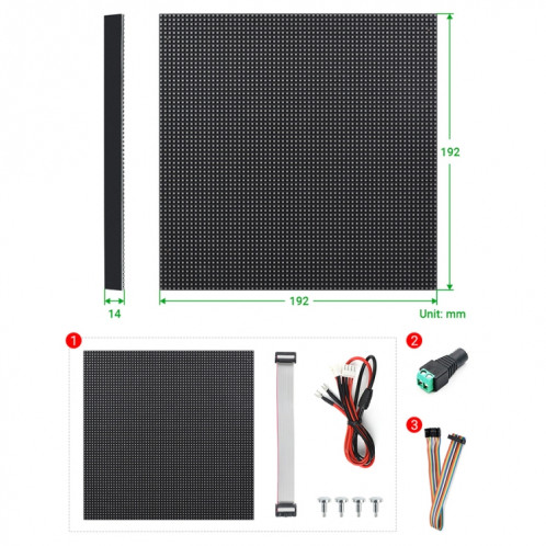 Panneau matriciel LED couleur RVB Waveshare, pas de 3 mm, 64 x 64 pixels, luminosité réglable SW0274641-07