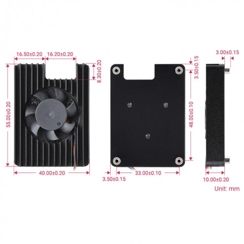 Ventilateur de refroidissement Waveshare dédié tout-en-un 3007 pour Raspberry Pi CM4, vitesse réglable, avec bandes thermiques SW027562-07