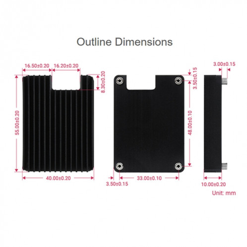 Dissipateur thermique en aluminium WAVESHARE pour Raspberry Pi CM4, avec encoche d'antenne (noir) SW277B294-07