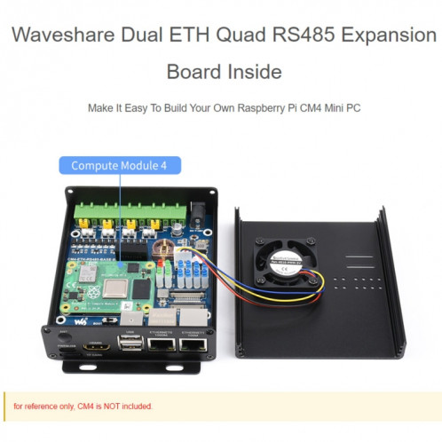 Mini-ordinateur Waveshare Dual ETH pour Raspberry Pi CM4, Gigabit Ethernet, RS485 isolé 4CH () SW78EU651-010