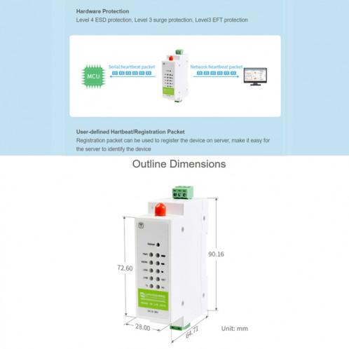 Démodulateur cellulaire Waveshare Industrial 4G DTU, RS485 à LTE CAT4, montage sur rail DIN, pour EMEA, Kor, Thaïlande, Inde, Asie du Sud-Est SWY0271201-07