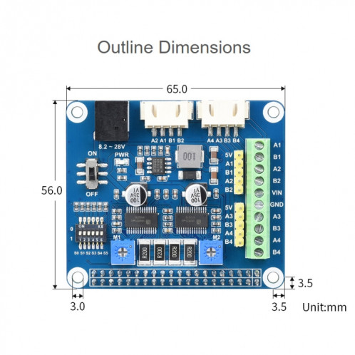 Chapeau de moteur pas à pas HRB8825 Waveshare pour Raspberry Pi, entraîne deux moteurs pas à pas, jusqu'à 1/32 Microstepping SW02801187-012