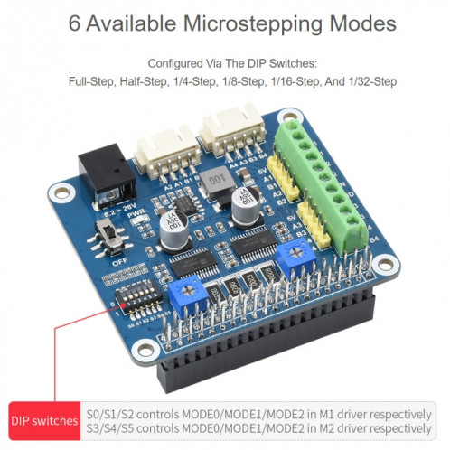 Chapeau de moteur pas à pas HRB8825 Waveshare pour Raspberry Pi, entraîne deux moteurs pas à pas, jusqu'à 1/32 Microstepping SW02801187-012