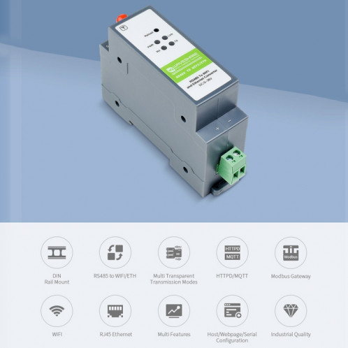 Serveur série à montage sur rail Waveshare Module RS485 vers WIFI/Ethernet, passerelle Modbus MQTT SW02821702-09