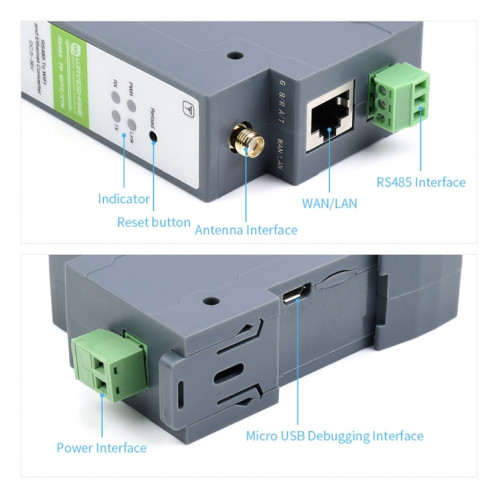 Serveur série à montage sur rail Waveshare Module RS485 vers WIFI/Ethernet, passerelle Modbus MQTT SW02821702-09