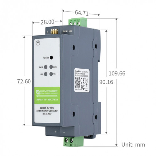 Serveur série à montage sur rail Waveshare Module RS485 vers WIFI/Ethernet, passerelle Modbus MQTT SW02821702-09