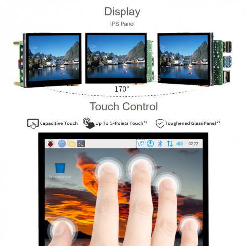 Écran LCD IPS tactile capacitif HDMI Waveshare 3,5 pouces (E), 640 x 480, prise audio SW0285773-06