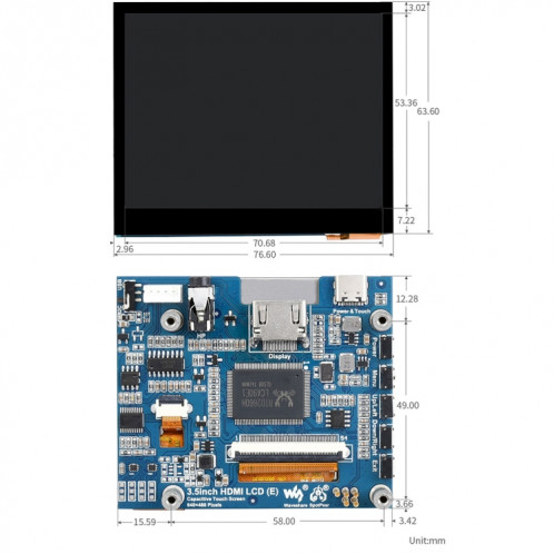 Écran LCD IPS tactile capacitif HDMI Waveshare 3,5 pouces (E), 640 x 480, prise audio SW0285773-06