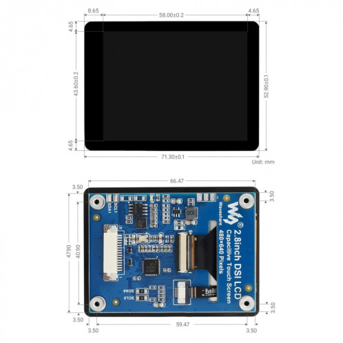 Écran tactile capacitif Waveshare 2,8 pouces pour Raspberry Pi, 480 x 640, DSI, IPS, écran entièrement laminé SW0286423-05