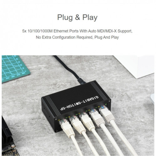 Commutateur Ethernet Gigabit industriel 5P Waveshare, Full-Duplex 10/100/1000M, montage sur rail DIN SW02881514-07