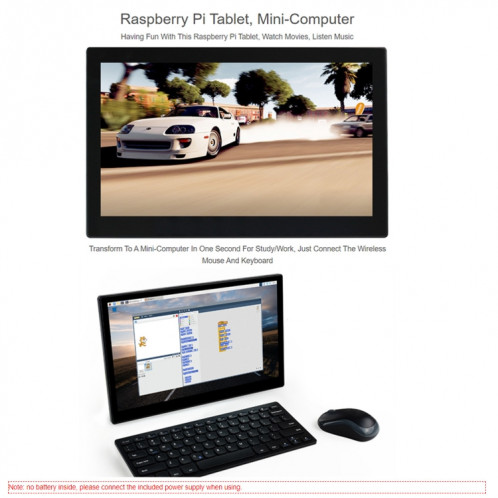 Mini-ordinateur Waveshare 13,3 pouces alimenté par Raspberry Pi 3A +, écran tactile HD (prise UE) SW92EU9-09