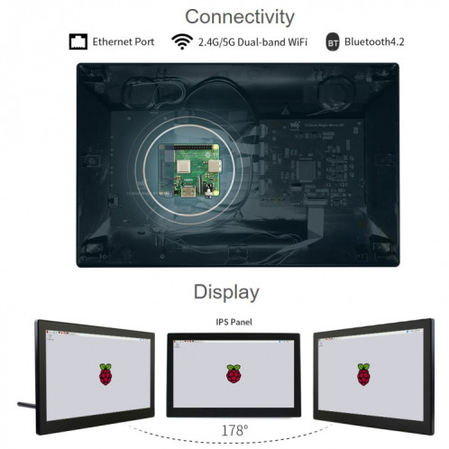 Mini-ordinateur Waveshare 13,3 pouces alimenté par Raspberry Pi 3A +, écran tactile HD (prise UE) SW92EU9-09