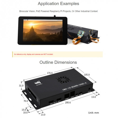 Waveshare Metal Box A pour Raspberry Pi CM4 IO Board, avec ventilateur de refroidissement SW0492348-08