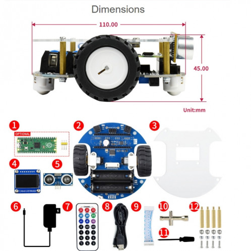 Robot mobile Waveshare PicoGo, basé sur Raspberry Pi Pico, conduite autonome, télécommande () SW33EU1100-012