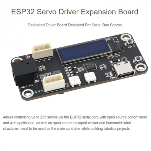 Carte d'extension de pilote de servomoteur Waveshare ESP32, WiFi intégré et BT SW05361125-08