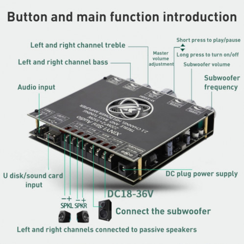 220W 12V 24V Puissance Bluetooth Sans Fil TP3251 Carte Amplificateur Audio Stéréo Treble and Bass Control Subwoofer SH054333-06