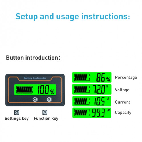 2m 100A 12V 48V affichage numérique courant continu voltmètre plomb-acide batterie au Lithium compteur de Charge SH05471716-05