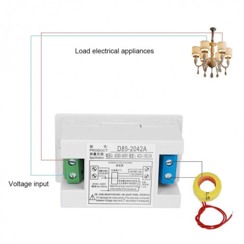 D85-2042A 110V 220V 380V 100A Voltmètre AC numérique Ampèremètre Courant Ampères Voltmètre LCD Panneau Moniteur (Blanc) SH572W782-06