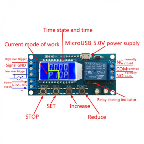 XY-LJ02 6-30V Micro USB Digital LCD Display Time Delay Relay Module Control Timer Switch SH05771466-06