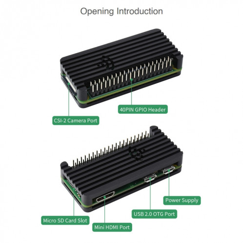 Boîtier de protection en alliage d'aluminium Waveshare pour Raspberry Pi Zero Series, compatible avec Zero / Zero 2 W SW0586517-08