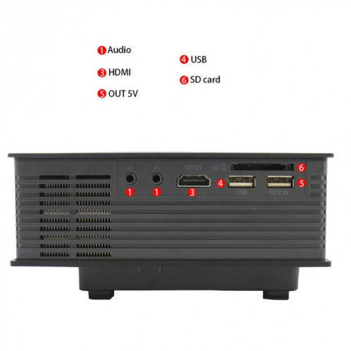 Projecteur LED numérique HD 800 x 480 avec commande à distance UC46 1200, télécommande USB, support USB / SD / VGA / HDMI (noir) SH028B1679-011
