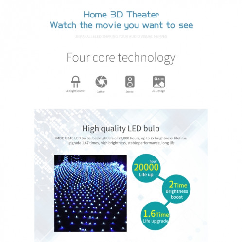 Projecteur LED numérique HD 800 x 480 avec commande à distance UC46 1200, télécommande USB, support USB / SD / VGA / HDMI (noir) SH028B1679-011