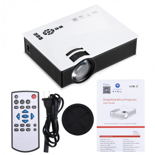 Projecteur numérique LED HD 800 x 480 avec commande à distance UC46 1200, télécommande USB, support USB / SD / VGA / HDMI (blanc) SH028W853-011