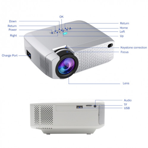 Projecteur numérique HD à DEL pour cinéma maison portable D40S 1600 lumens (argent) SH114S1985-012