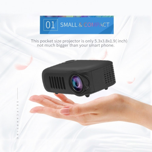 A2000 Portable Projecteur 800 Lumen LCD Home Theatre Video Projecteur, support 1080p, plug (blanc) SH144W1650-012