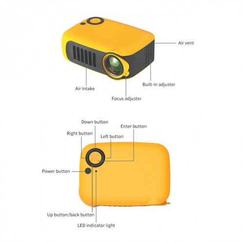 A2000 Portable Projecteur 800 Lumen LCD Home Theatre Video Projecteur, support 1080p, plug (blanc) SH144W1650-012
