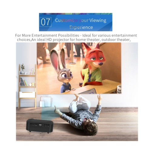 A2000 Portable Projecteur 800 Lumen LCD Home Theatre Video Projecteur, support 1080p, Royaume-Uni Plug (noir) SH151B1967-012