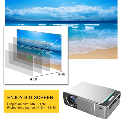 T6 2000ansi Lumens Mini Theatre Projecteur, Android 7.1 RK3128 Quad Core, 1 Go + 8 Go, Royaume-Uni Plug (Silver) SH157S832-010