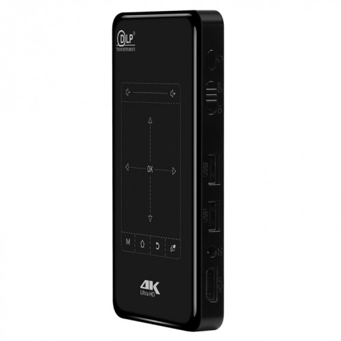 P09 Mini projecteur intelligent portable 4K Ultra HD DLP avec télécommande infrarouge, Amlogic S905X 4-Core A53 jusqu'à 1,5 GHz Android 6.0, 1 Go + 8 Go, prise en charge WiFi 2.4G / 5G, Bluetooth, carte TF (noir) SH166B205-015
