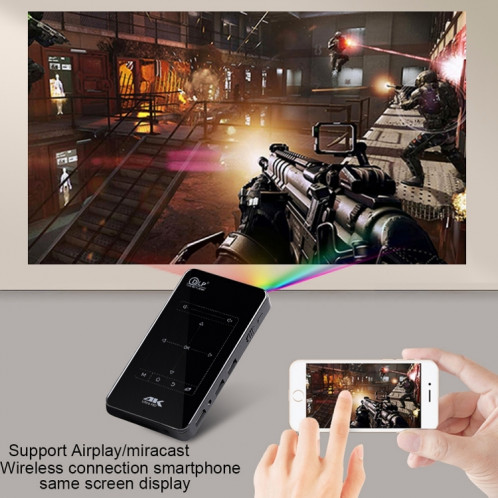 P09 Mini projecteur intelligent portable 4K Ultra HD DLP avec télécommande infrarouge, Amlogic S905X 4-Core A53 jusqu'à 1,5 GHz Android 6.0, 1 Go + 8 Go, prise en charge WiFi 2.4G / 5G, Bluetooth, carte TF (noir) SH166B205-015
