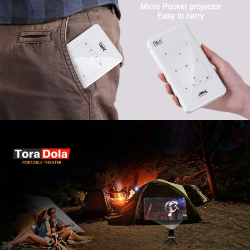 P09 Mini projecteur intelligent portable 4K Ultra HD DLP avec télécommande infrarouge, Amlogic S905X 4-Core A53 jusqu'à 1,5 GHz Android 6.0, 1 Go + 8 Go, prise en charge WiFi 2.4G / 5G, Bluetooth, carte TF (noir) SH166B205-015