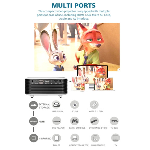 A2000 1080P Mini projecteur portable intelligent pour enfants, prise AU (blanc gris) SH8AUW340-015