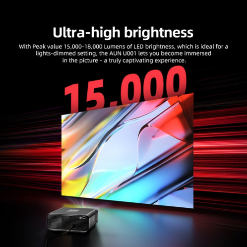 AUN U001 4K 18 000 lumens Projecteur numérique LED HD pour cinéma maison portable (noir) SA175B510-010