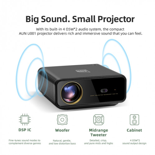 AUN U001 4K 18 000 lumens Projecteur numérique LED HD pour cinéma maison portable (noir) SA175B510-010